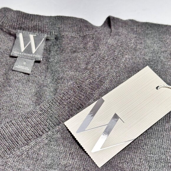 Worthington Womens V-Neck Sweater Size Small Gray Cotton Blend NWT Career Preppy - Picture 6 of 11